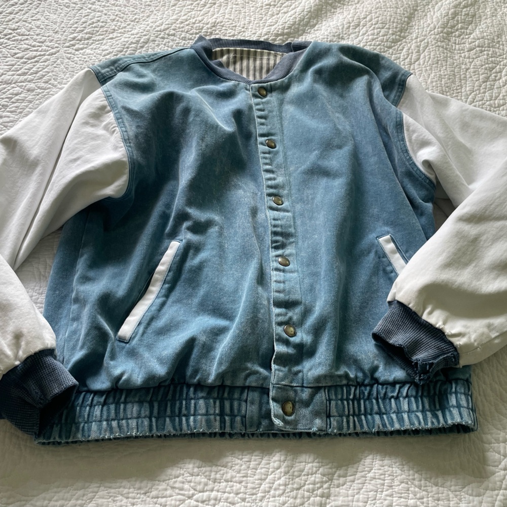 Vintage 1990s Varsity Bomber Style Denim Jacket Mens Medium Womens up to XL